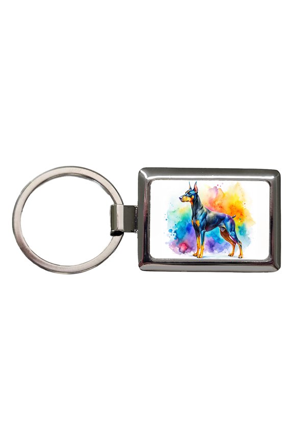 Doberman Pinscher Dog Watercolor Style Metal Rectangle Keychain