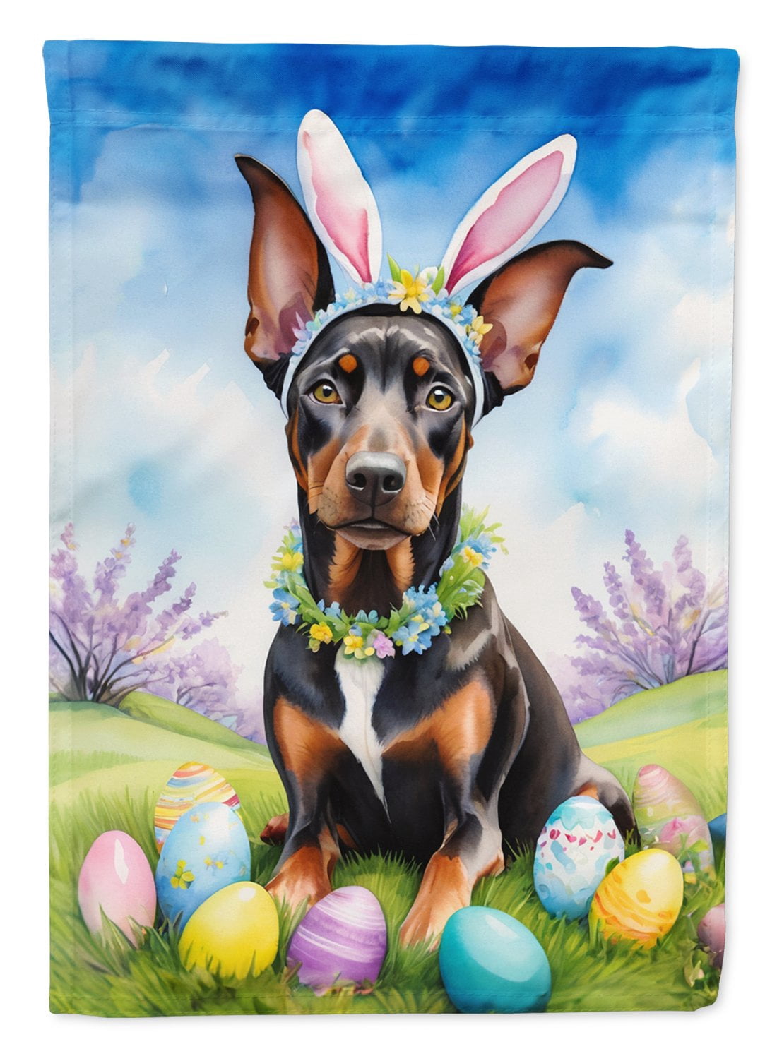 Doberman Pinscher Easter Egg Hunt House Flag