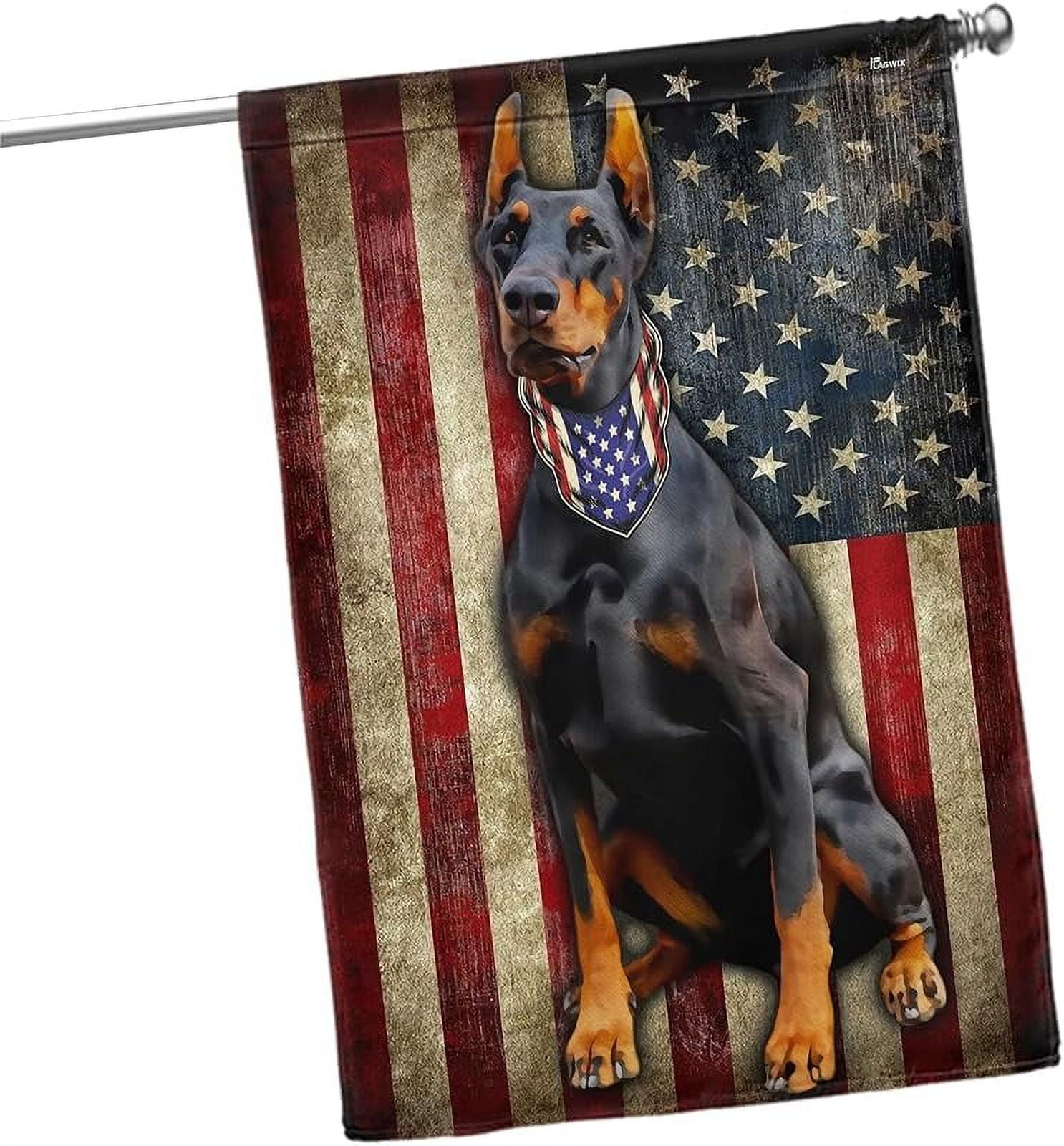 Doberman Pinscher Flag, American Patriot Dog Flag Decorations - 4th of July Decorations for Home, Outside, House Flag Patriotic Dog Decor, Double Sided, Heavy Duty Canvas Flag Indoor Outdoor