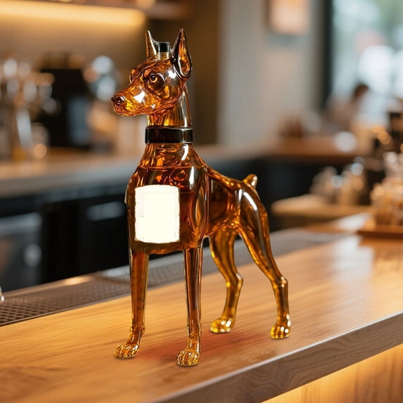 Doberman Pinscher Glass Whiskey Decanter - Dog Shaped Liquor Bottle with Collar, Home Decor Aesthetic, Elegant Home Bar Decor, Perfect 2026, Valentine's Day & Easter Gift for Whiskey Lovers, White