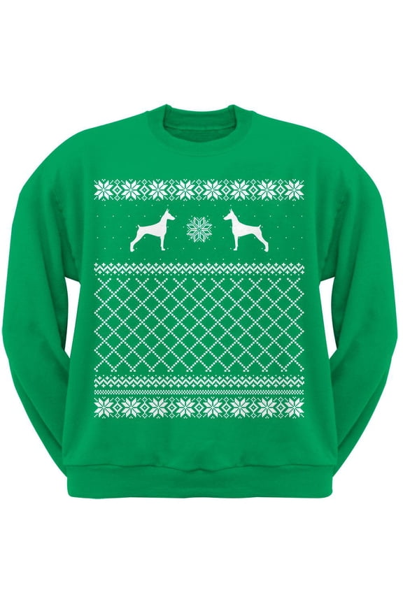 Doberman Pinscher Green Adult Ugly Christmas Sweater Crew Neck Sweatshirt