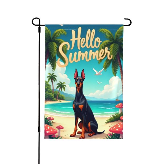 Doberman Pinscher Hello Summer Garden Flag 12x18 Inch Double Sided – Beach Palm Tree Dog Yard Decoration For Outdoor Lawn & Patio (2)