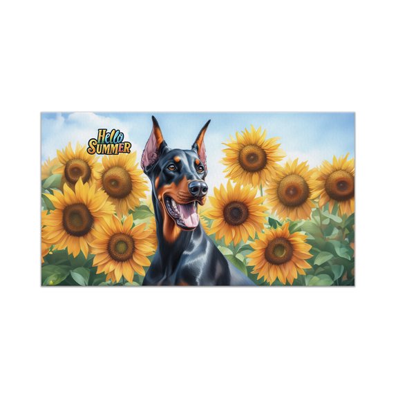 Doberman Pinscher Hello Summer Sunshine Sunflowers Spring Retro Vintage Doormat Doberman Dog Lover Gifts Indoor Outdoor Welcome Mat - 00008