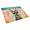 thumbnail image 1 of Doberman Pinscher Hippie Dawg Glass Cutting Board Large 12 in x 15 in, 1 of 5