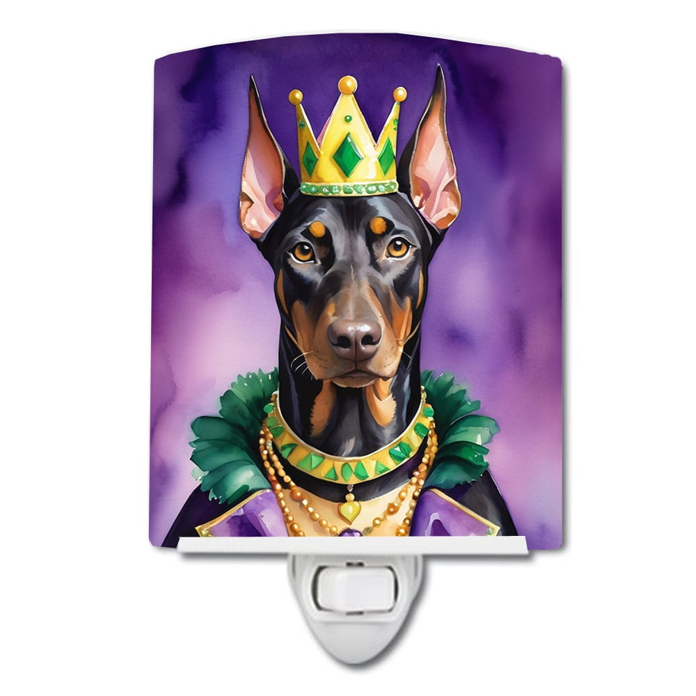 Doberman Pinscher King of Mardi Gras Ceramic Night Light 4 in x 6 in