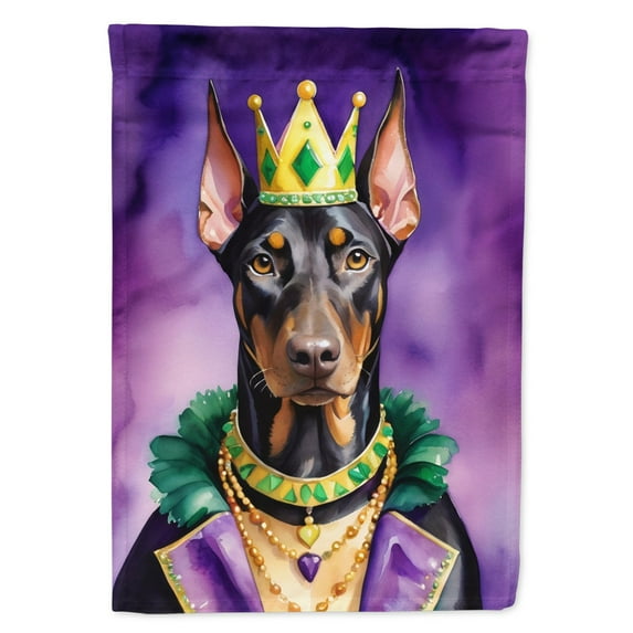 Doberman Pinscher King of Mardi Gras Garden Flag 11.25 in x 15.5 in