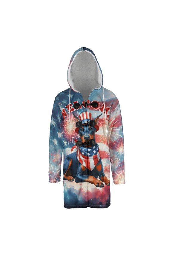 Doberman Pinscher Patriotic Welcome for 4Th of July Independence Day All Over Print 3D Hooded Duffle Toggle Coat Doberman Dog Lover Gifts - 00010