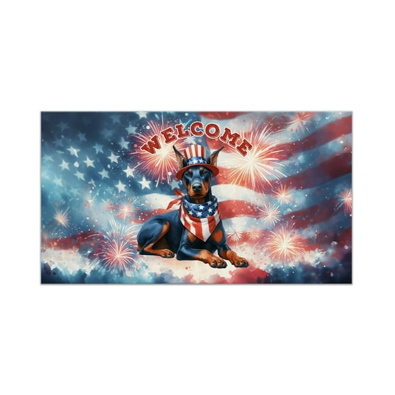 Doberman Pinscher Patriotic Welcome for 4Th of July Independence Day Doormat Doberman Dog Lover Gifts Indoor Outdoor Welcome Mat - 00010