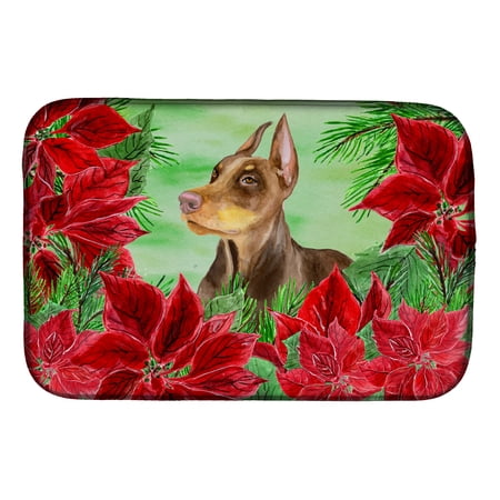 Doberman Pinscher Poinsettas Dish Drying Mat