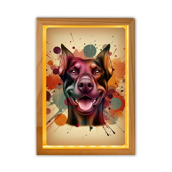 Doberman Pinscher Portrait Watercolor Vintage Retro Styles Acrylic Plaque with Wood Photo Frame Box Doberman Dog Lover Gifts Light Box - 00001