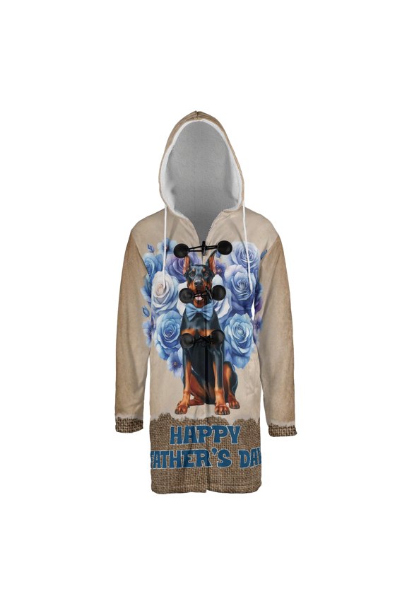 Doberman Pinscher Proud Dad Happy Father's Day All Over Print 3D Hooded Duffle Toggle Coat Doberman Dog Lover Gifts - 02008