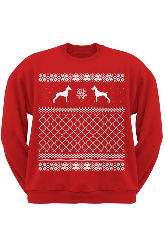 Doberman Pinscher Red Adult Ugly Christmas Sweater Crew Neck Sweatshirt