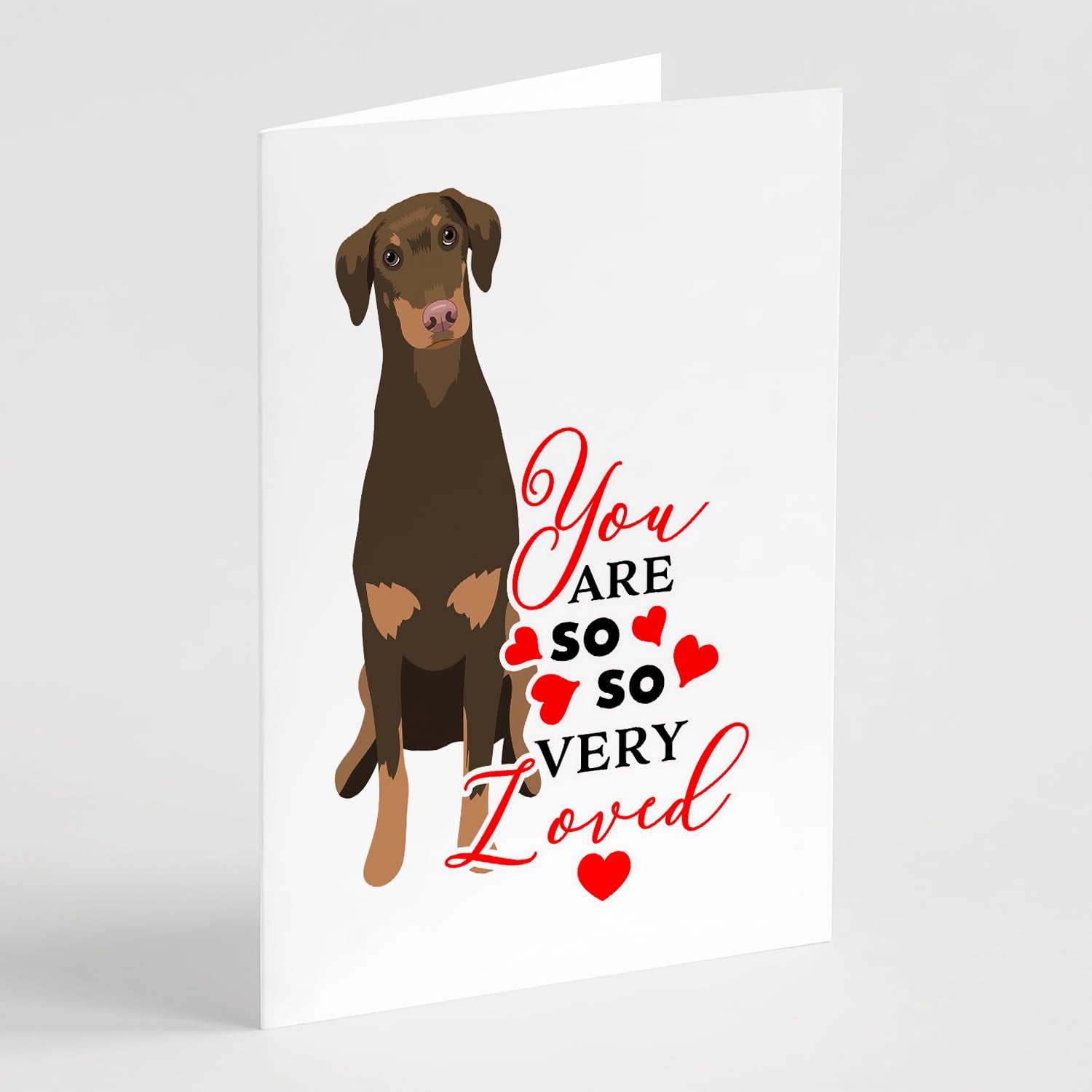 Doberman Pinscher Red and Rust Natural Ears #2 so Loved Greeting Cards and Envelopes Pack of 8 7 in x 5 in