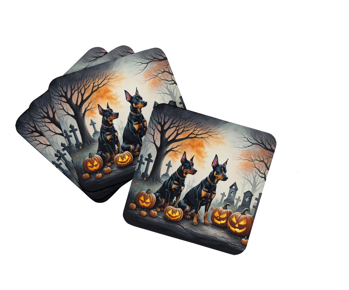 Doberman Pinscher Spooky Halloween Foam Coaster Set of 4