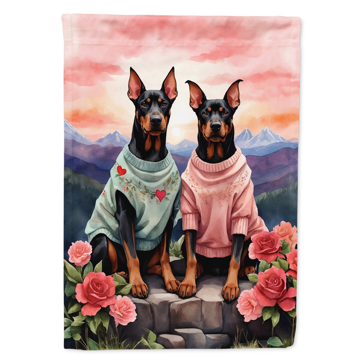 Doberman Pinscher Two Hearts House Flag