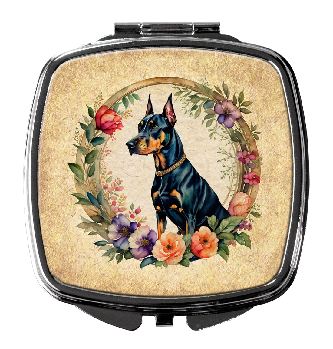 Doberman Pinscher and Flowers Compact Mirror 2.75 in x 3 in