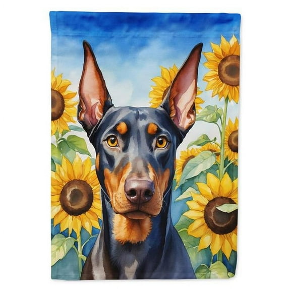 Doberman Pinscher in Sunflowers House Flag 28 in x 40 in