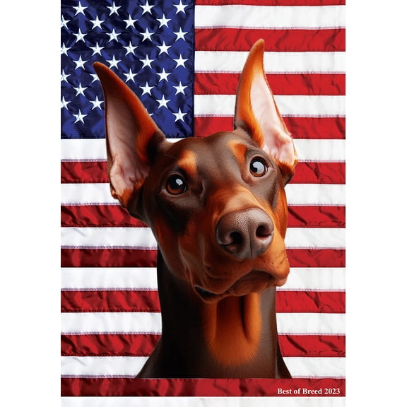 Doberman Red Cropped - Best of Breed All-American Patriotic III House Flags