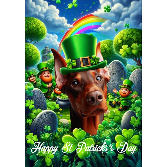 Doberman Red Cropped - Best of Breed Saint Patricks Day Outdoor Garden Flag 12" x 17" Mailbox Flag Dog Flag