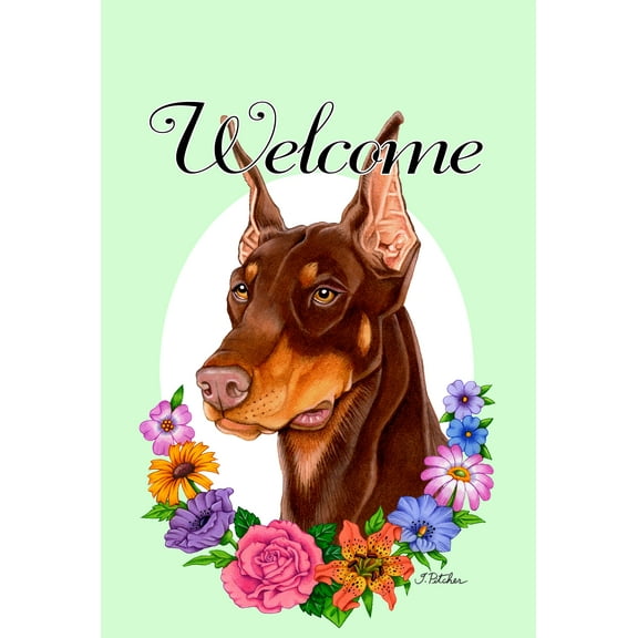 Doberman Red Cropped - Best of Breed Welcome Flowers Garden Flags