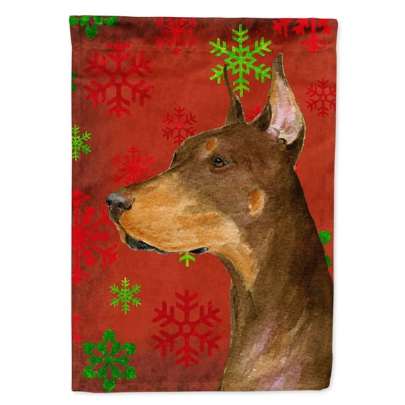Doberman Red and Green Snowflakes Holiday Christmas Garden Flag