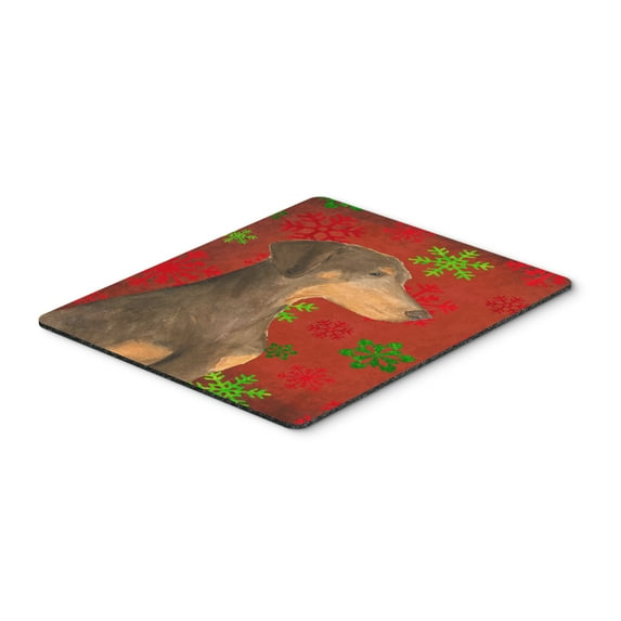 "Doberman Red and Green Snowflakes Holiday Christmas Mouse Pad Hot Pad or Trivet"