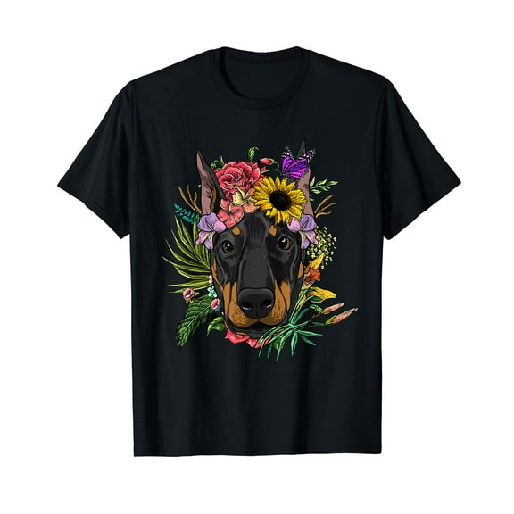 Doberman Shirt Floral Doberman Pinscher Dobie Pet Dog Lover T-Shirt