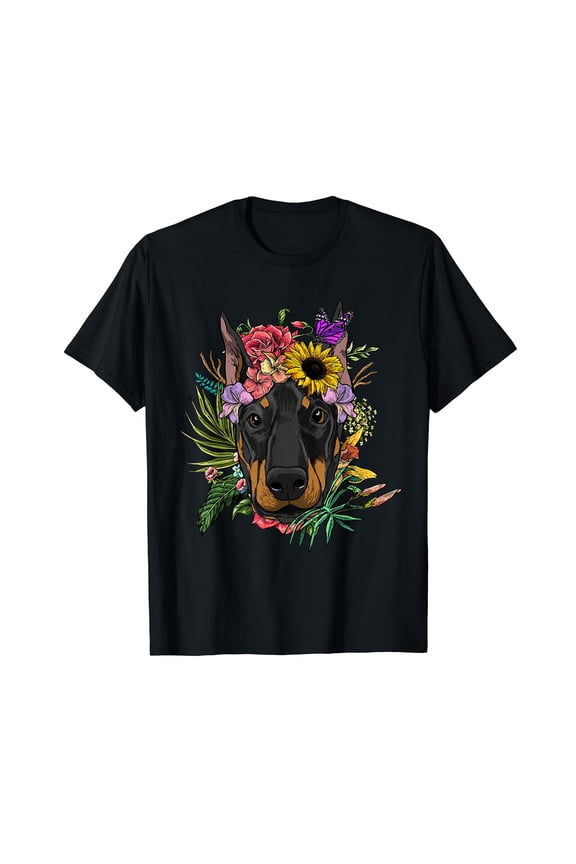 Doberman Shirt Floral Doberman Pinscher Dobie Pet Dog Lover T-Shirt