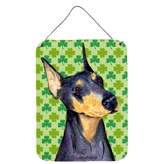 Doberman St. Patricks Day Shamrock Portrait Wall or Door Hanging Prints