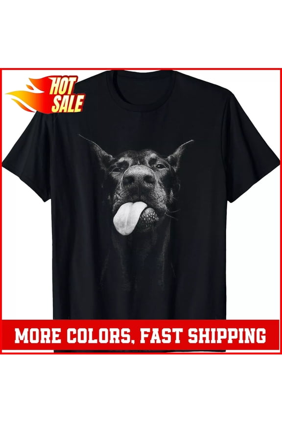 Doberman Sticking Tongue Out In Playful Defiance T-Shirt , Vintage T-Shirt