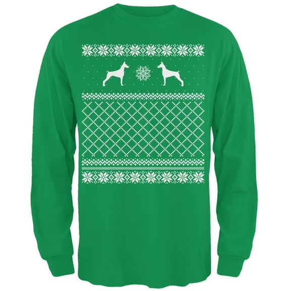 Doberman Ugly Christmas Sweater Irish Green Adult Long Sleeve T-Shirt