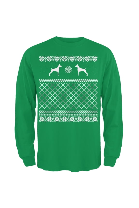 Doberman Ugly Christmas Sweater Irish Green Adult Long Sleeve T-Shirt