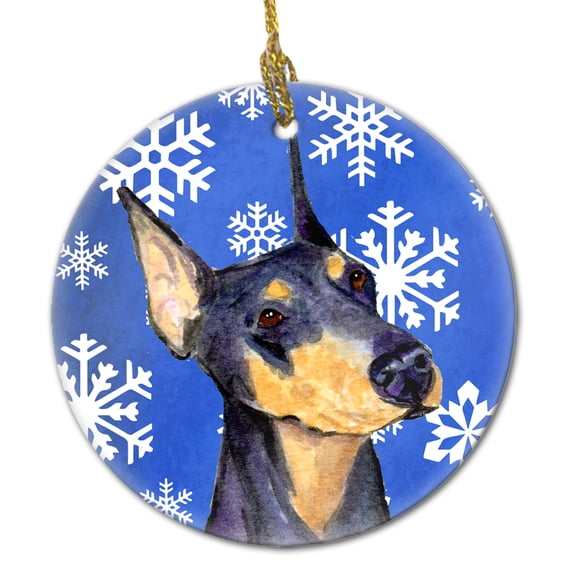 Doberman Winter Snowflakes Holiday Christmas Ceramic Ornament SS4633