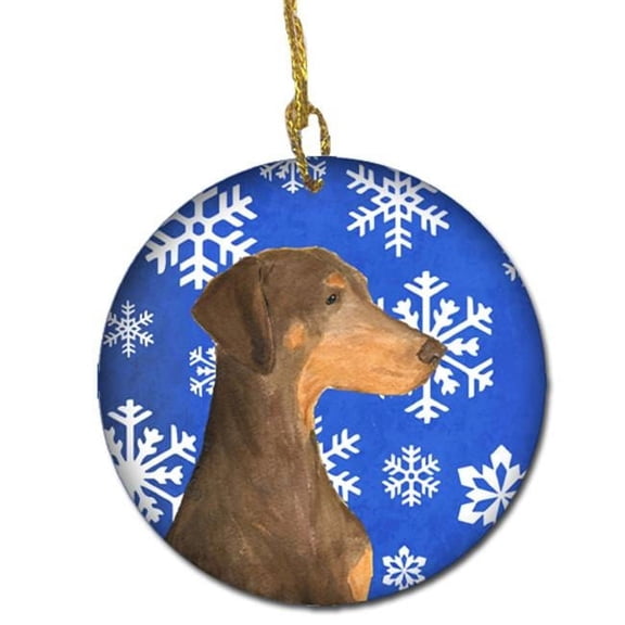 Doberman Winter Snowflakes Holiday Christmas Ceramic Ornament