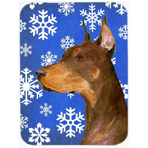 Doberman Winter Snowflakes Holiday Glass Cutting Board - Large