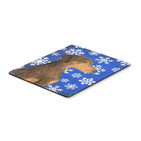 "Doberman Winter Snowflakes Holiday Mouse Pad Hot Pad or Trivet"