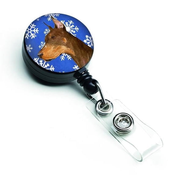 Doberman Winter Snowflakes Holiday Retractable Badge Reel