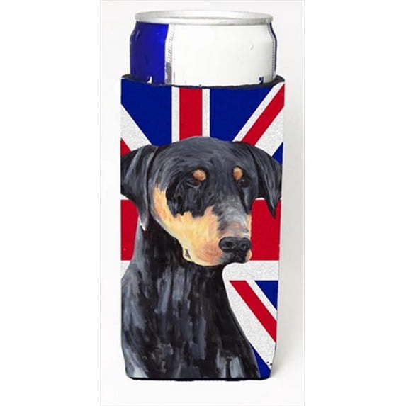 Doberman With English Union Jack British Flag Michelob Ultra bottle sleeves For Slim Cans - 12 Oz.