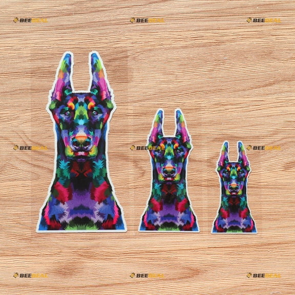 Dobermann Doberman Pinscher Dog Vinyl Decal Sticker Colorful Pop Art - 3 Pack Reflective, 3 Inches, 4 Inches, 6 Inches - for Car Boat Laptop Cup 09040