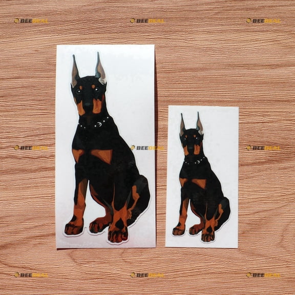 Dobermann Doberman Pinscher Dog Vinyl Decal Sticker Siting - 2 Pack Glossy, 4 Inches, 6 Inches - for Car Boat Laptop Cup 09040