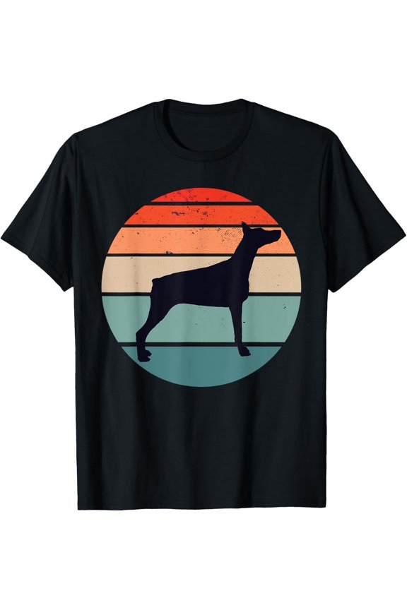Dobermann Dog Retro T-Shirt men and women can wear, black, white, gifts