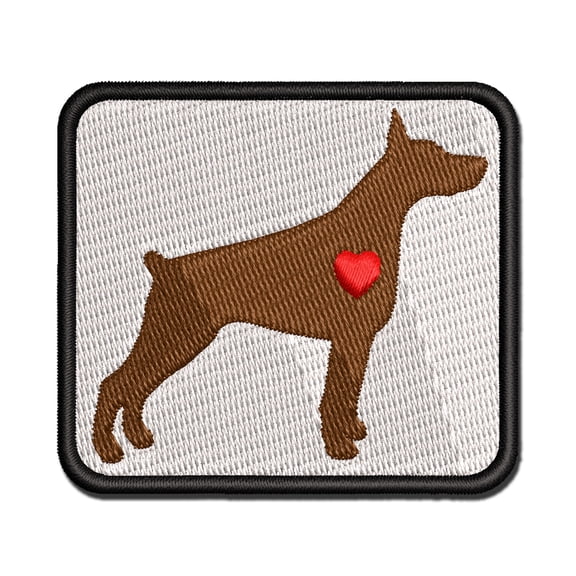 Dobermann Pinscher Dog with Heart Applique Multi-Color Embroidered Iron-On Patch - 2.0 Inch Mini