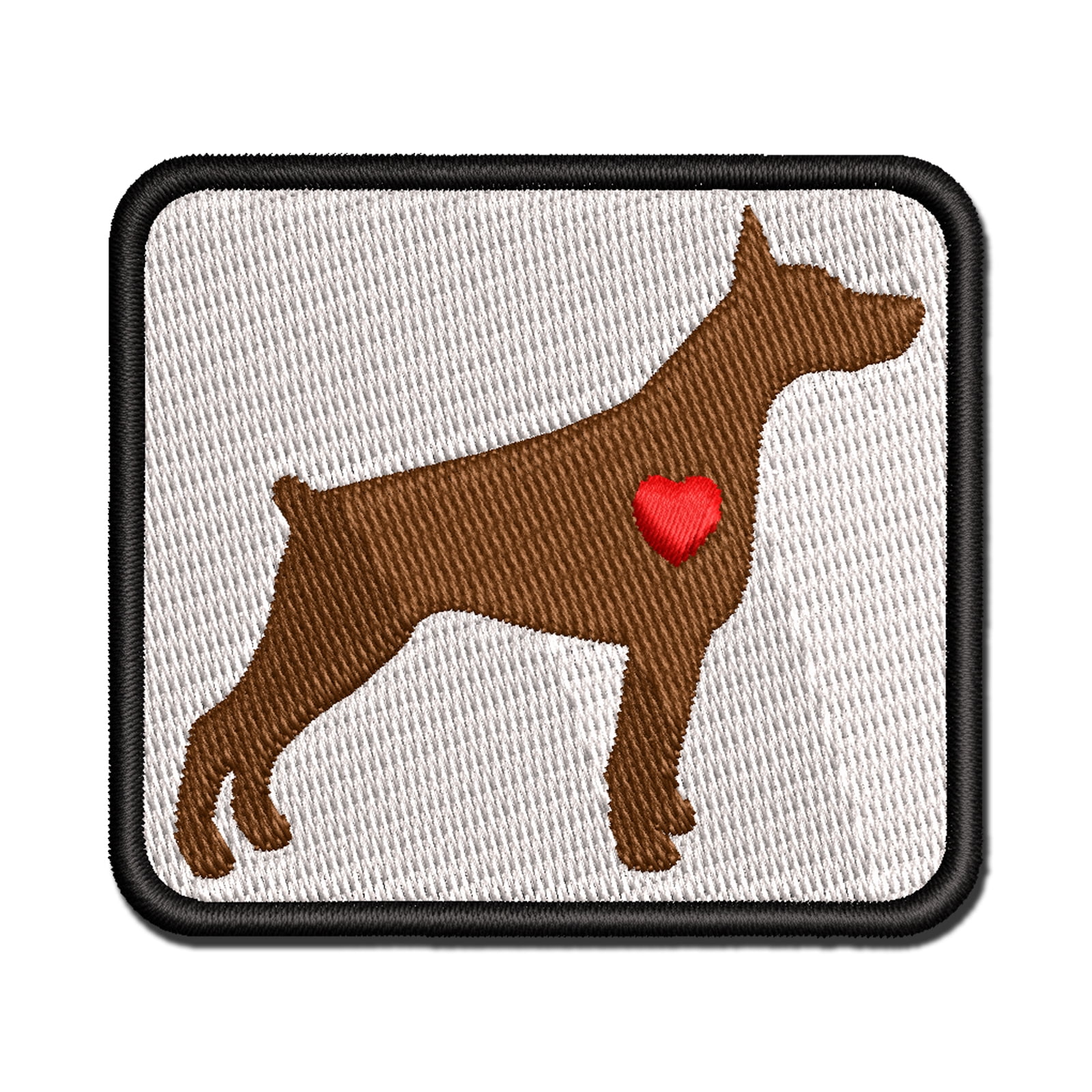 Dobermann Pinscher Dog with Heart Applique Multi-Color Embroidered Iron-On Patch - 3.5 Inch Large