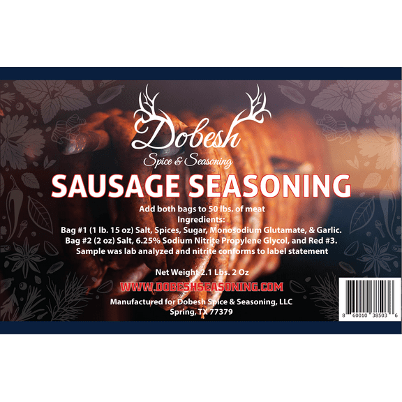 Dobesh Sausage Seasoning with Cure. 2Lbs Bag. Czech Flavor Sausage Seasoning Mix for Venison, Beef, Pork, Elk, Deer, Wild Game and Domestic Meat - Sausage Seasoning Kit