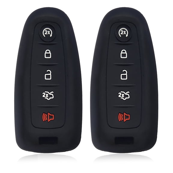 Dobrev 2pcs 5 Button Silicone Fob Skin Cover Fob Remote Keyless Entry Smart Key Case Shell Protector for Lincoln Ford Escape Explorer Focus Taurus Flex 5 Buttons (Black and Black)