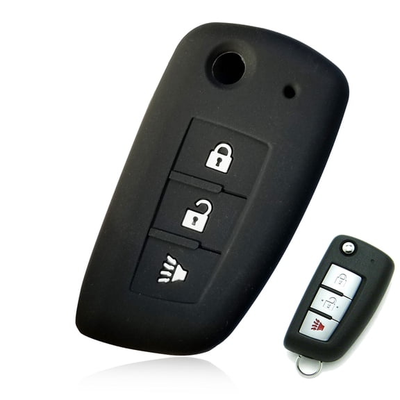 Dobrev 3 Button Silicone Case Protector Key Fob Cover Smart Car Remote Holder for 2014-2016 Nissan Rogue FLIP Key (Black)