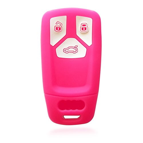 Dobrev 3 Buttons Silicone Case Protector Key Fob Cover Smart Car Remote Holder for for 2016 2017 Audi A4 Q5 Q7 TT TTS (Pink)