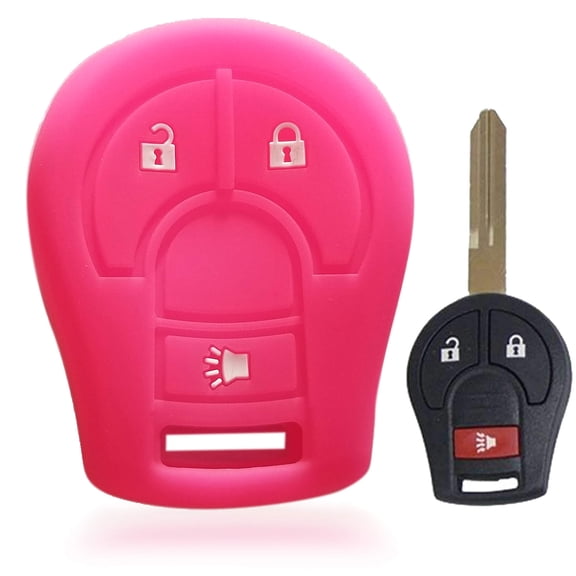 Dobrev 3 Buttons Silicone Smart Key Case Rubber Cover Skin Fob Holder for Nissan Cube Rogue Juke NV200 Versa Note Car Remote Key (Pink)