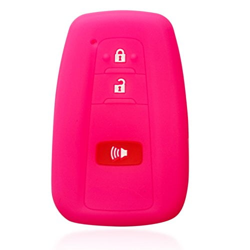 Dobrev 3 Buttons Silicone Smart Key Case Rubber Cover Skin Fob Holder for Toyota CH-R Prius Smart Key (Pink)