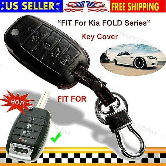 Dobrev 4 Button Fold Genuine Leather Case Entry Holder Fob Cover Skin for Kia Rio Forte Soul Sportage 2016 2017 2018 2019 2020 Optima Key